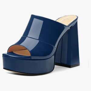 Womens Platform Chunky Heels Sandals Square Open Toe High Heeled Sandals Slip On